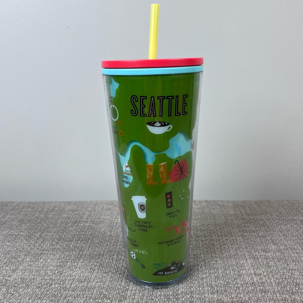 Starbucks Venti Seattle Washington Acrylic Tumbler Cup with Straw Travel